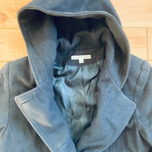 JASON KOLE BRAND NAVY LONG PEA COAT SZ S - Picture 5 of 10